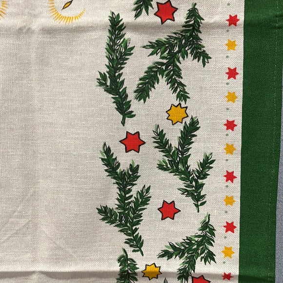 Colorful Christmas Table Runner Candles, Bows, Ornaments Pine Boughs/Cones Stars - Picture 8 of 16